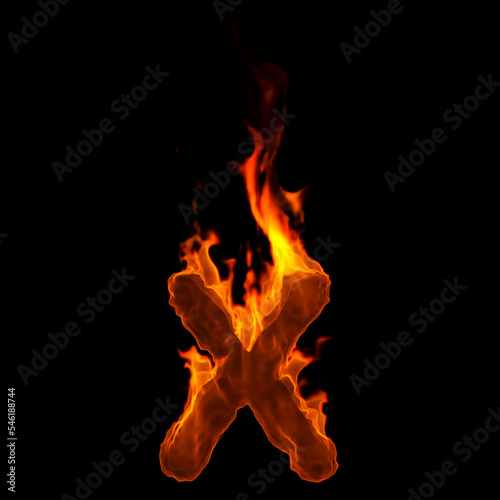 fire letter X - Small 3d demonic font - Suitable for disaster, hell or global warming related subjects