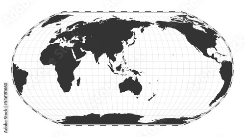Vector world map. Robinson projection. Plan world geographical map with latitude/longitude lines. Centered to 120deg W longitude. Vector illustration.