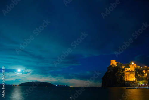 Aragonese Castle with Moon in Ischia