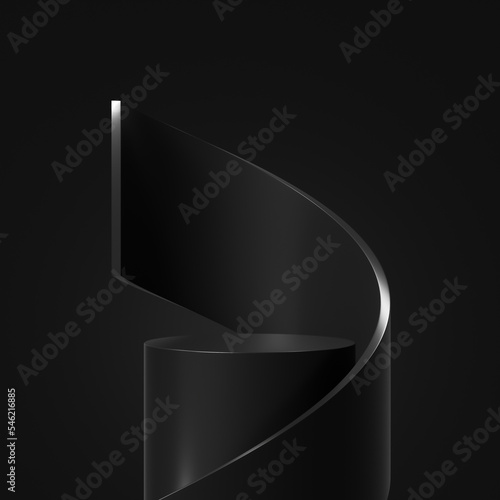 Abstract curve black podium 3d background of luxury presentation product stage studio premium display or empty elegant pedestal show stand and blank showcase platform object banner showroom backdrop.