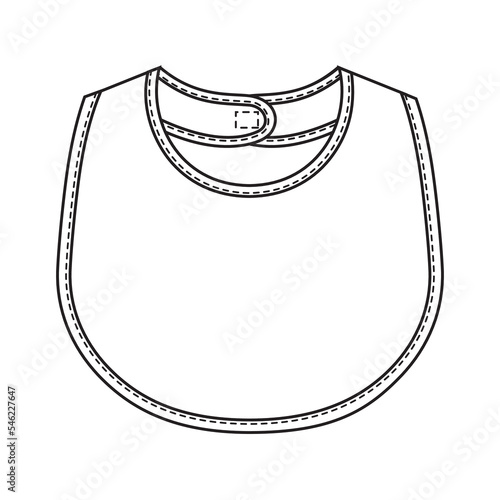 Baby bib template vector, black and white sketch