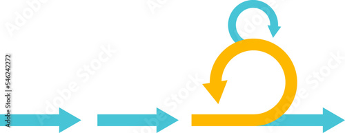 Scrum info graphic diagram element vector set illustration. Agile diagram, recycle symbol and circle chart element collection. Group of blue and orange symbols for scrum methodology info graphic