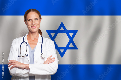 Izraeli general practitioner doctor gp on the flag of Izrael