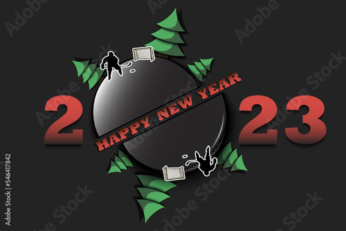 Happy New Year 2023 and hockey puck