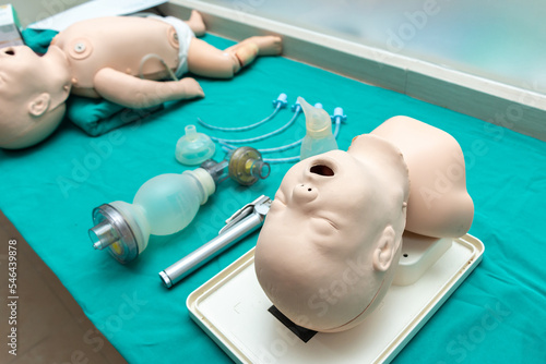 ACLS (Advanced Cardiac Life Support) classroom shows equipment used to train healthcare workers to rescue people in cardiac or respiratory arrest