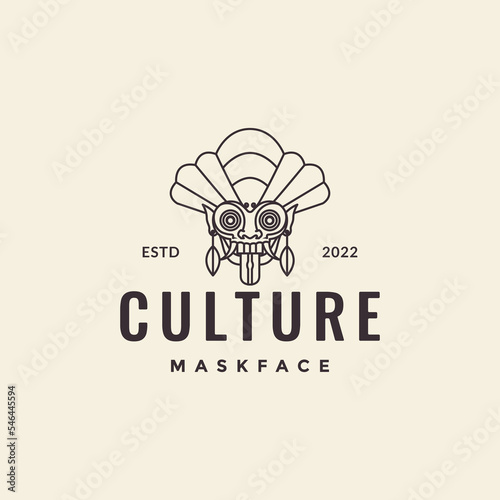 culture mask barong bali line hipster logo design vector