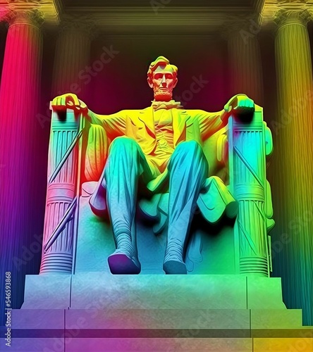 The Licoln Memorial Illustration in Rainbow Lighting | Created Using Midjourney and Photoshop
