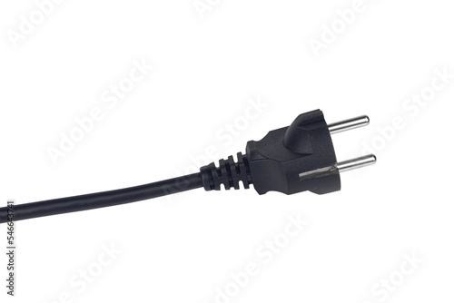 Electric European plug, isolate. The concept of saving electricity or charging. Black power cable with plug