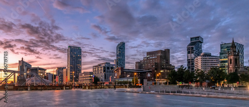 Office buildings in Liverpool, image captured at sunrise in the city center downtown docklands