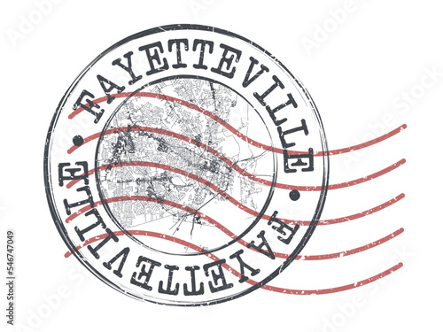 Fayetteville, NC, USA Stamp Map Postal. Silhouette Seal Roads and Streets. Passport Round Design. Vector Icon. Design Retro Travel National Symbol.