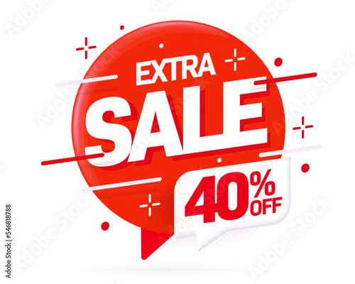 Forty percent off extra sale advertising sticker in shape of red speech bubble