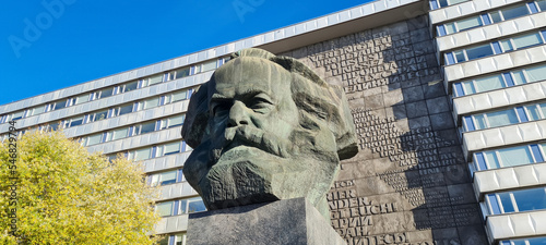 Karl Marx Monument. Statue of German philosopher Karl Marx in Saxony. German revolutionary socialist. Radical political theorist. Nischel, designed by Lev Kerbel.