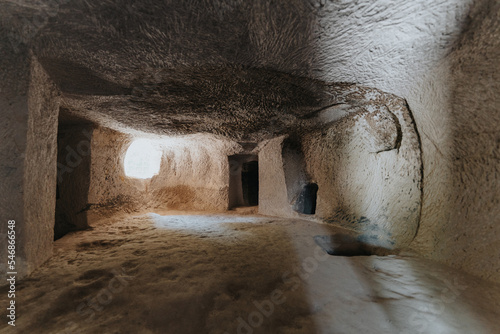 A cave church in Cappadocia with inscriptions on the walls, frescoes from the beginning of Christianity.