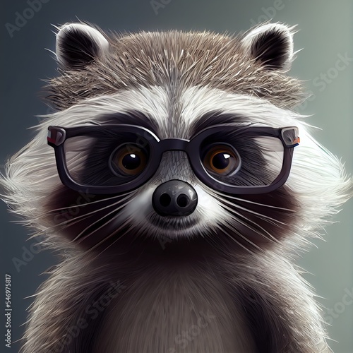Nerd raccoon portrait on isolated background