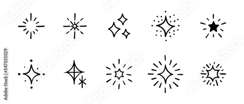 Starburst doodle set. Hand drawn star.