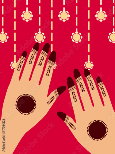 Henna mehndi hands vector illustration, hand drawn henna mehndi vector design gol tikki bride mehndi 