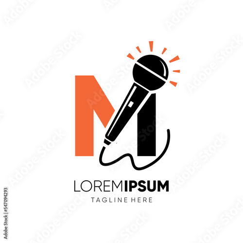 Letter M Microphone Logo Design Vector Icon Graphic Emblem Illustration