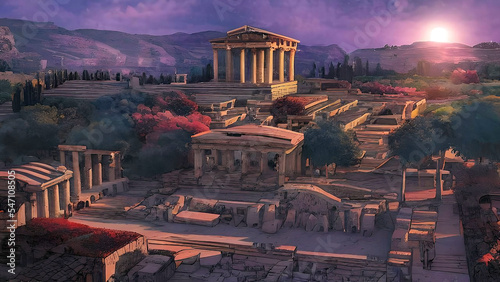 Ancient Greek Temple Illustration, with Generative AI.