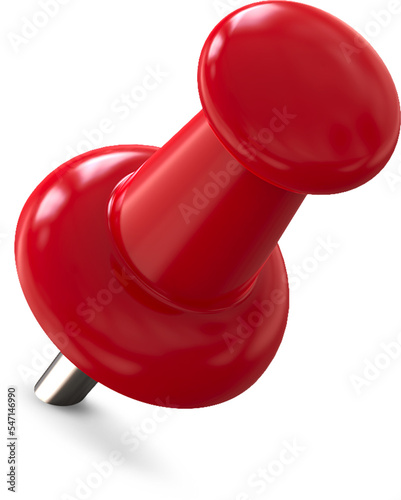 Red pin, push pin isolated on transparent background. 3D rendering