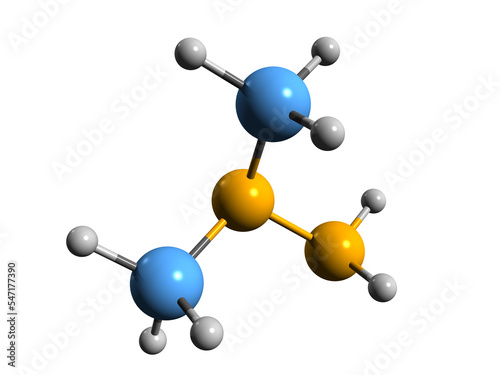  3D image of Unsymmetrical dimethylhydrazine skeletal formula - molecular chemical structure of rocket propellant Dimazine isolated on white background 