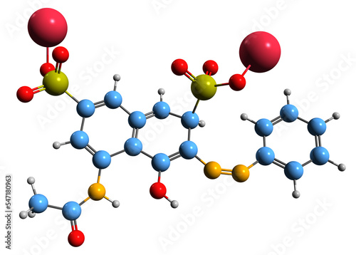3D image of Red 2G skeletal formula - molecular chemical structure of red azo dye isolated on white background 