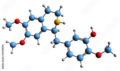  3D image of Laudanin skeletal formula - molecular chemical structure of opiate isolated on white background 