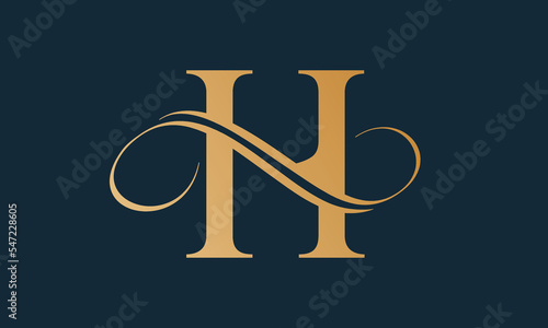 Luxury letter h logo template in gold color. Modern trendy initial luxury h letter logo design. Royal premium letter h logo design vector template.