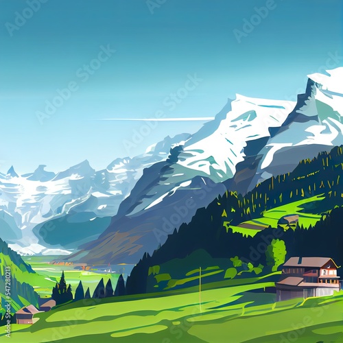 part of Jungfrau region in Swiss Alpine Alps mountain landscape Switzerland