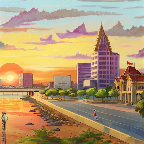 Landscape Phnompenh on sunset Phnom penh capital Cambodia