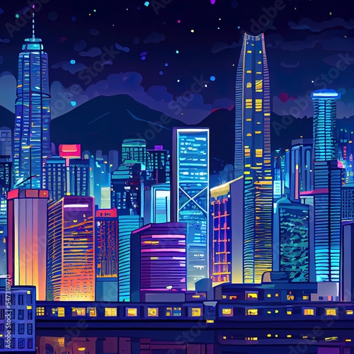 Skyline of downtown district of Hong Kong city at night