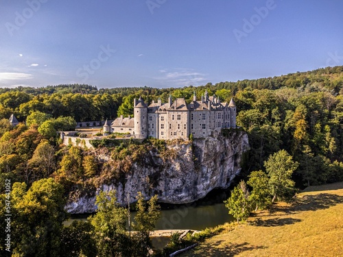 Aerial shot of a Walzin Castle in Dinant in Belgium