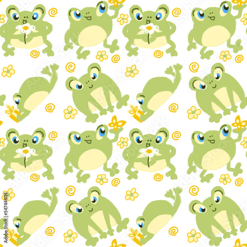 seamless cartoon pattern with frogs for children