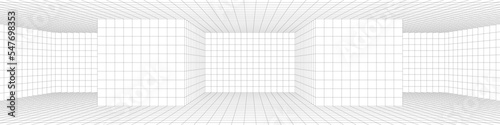 perspective drawing of a 3d grid with black lines. architectural abstract background