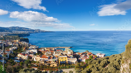 Sorrento town coast view (January). Amalfi coastline panorama, Italy.
