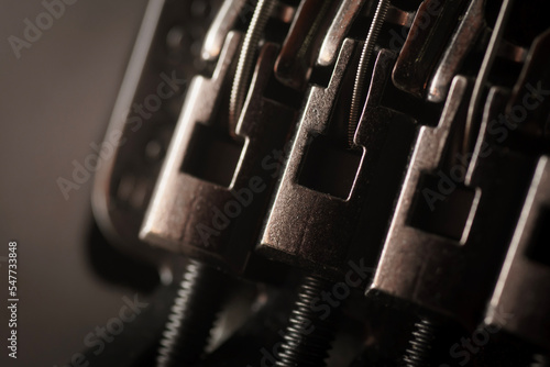 Close-up of electric guitar tremolo bridge