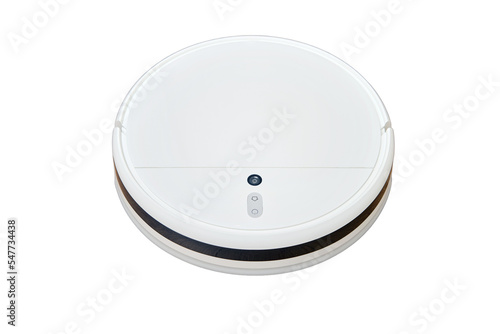 White robot vacuum cleaner, isolated on a white background.