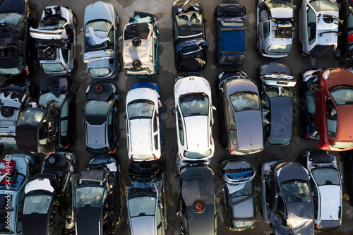 Aerial view of a small car demolition park