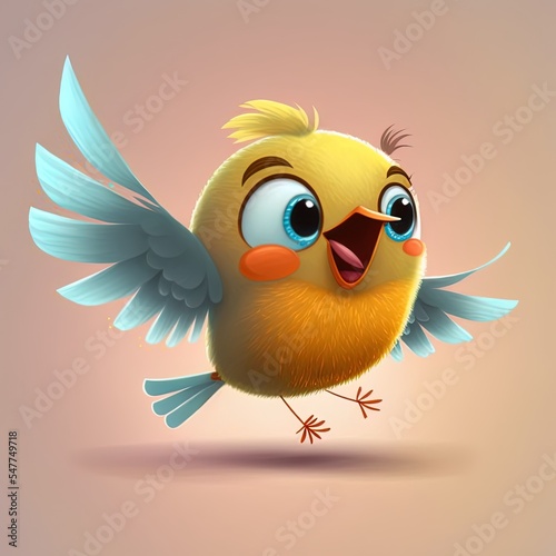 Cartoon happy little bird flying