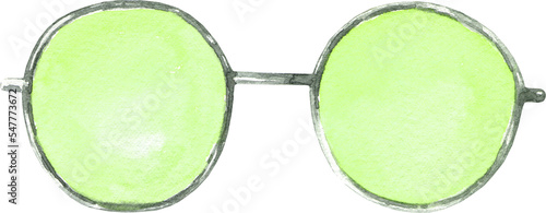 Watercolor green TRANSPARENT hippie round sunglasses,glasses illustration. Hipster funny clothes accessories, character creator decor fashion element isolated. Cute drawing clipart element cutout 