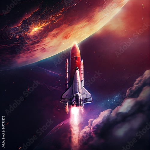 Space rocket with shuttle in the space. Beautiful Illustration generated by ai, is not based on any specific real image 