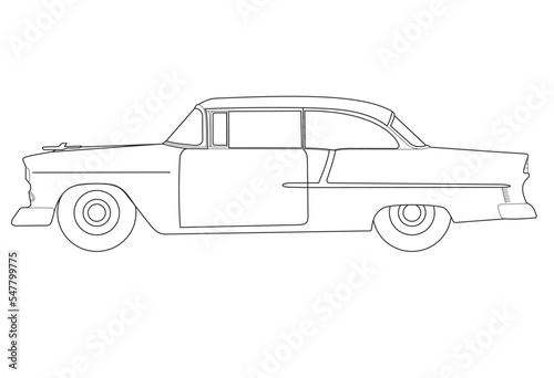 Black and white outline of antique coupe