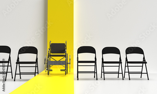 chair and wheelchair black color yellow orange white background wallpaper difference symbol decoration ornament disability international december month health care treatment hospital medical handicap 