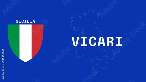 Vicari: Illustration mit dem Ortsnamen der italienischen Stadt Vicari in der Region Sicilia