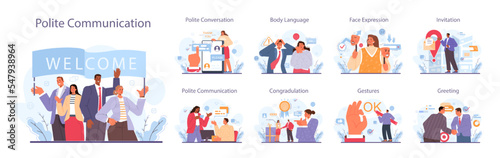 Soft skills set. Business people or employees with polite communication