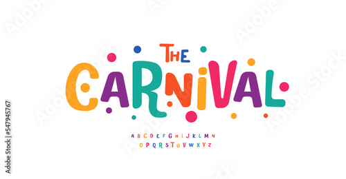 Carnival colorful alphabet, playful letters, funny festival font for bright fiesta logo, mexican headline, birthday and greeting card typography, thank you phrases. Vector typographic design.