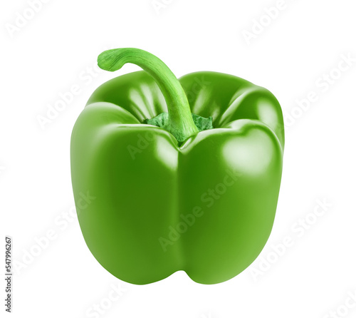 Green sweet bell pepper isolated on white or transparent background.