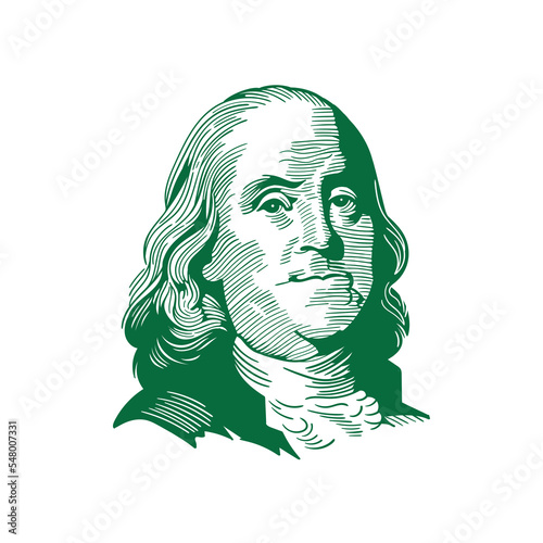 Hand drawn portrait of Benjamin Franklin.