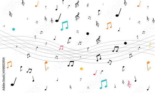 music illustration with falling notes vector, music notes illustration vector