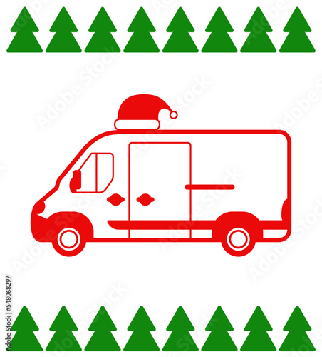 auto dostawcze, Boże Narodzenia, ilustracja świąteczna, dostawa