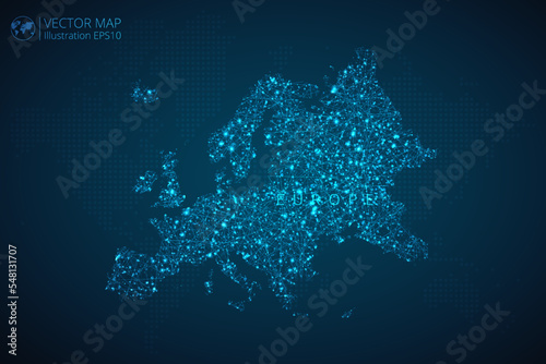 Map of Europe Continent modern design with abstract digital technology mesh polygonal shapes on dark blue background. Vector Illustration Eps 10.